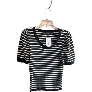 NWT Current Air black white horizontal striped puffy short sleeves top Sz S